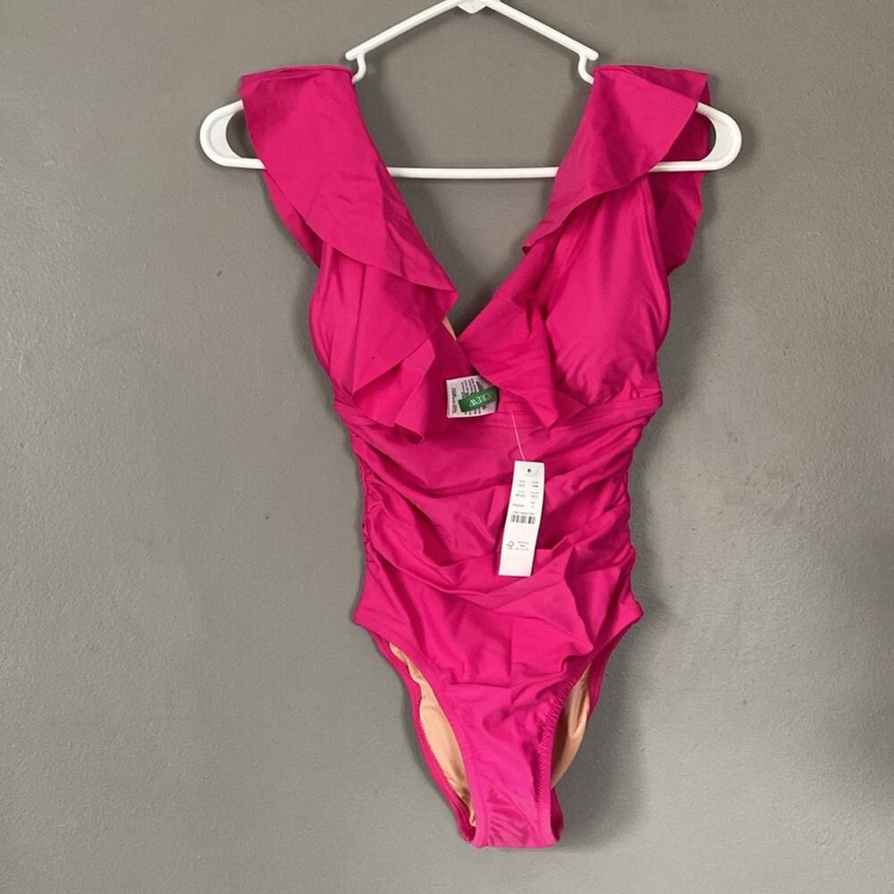 J. CREW Ruched Ruffle One Piece Swimsuit Girly Coquette Size 0 10 20 XS M/L 2X - Picture 4 of 10